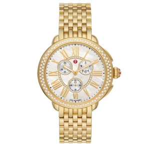 Michele Serein Chronograph Diamonds Mother-of-Pearl Dial 18K Gold-Plated Steel Womens Watch MWW21A000070
