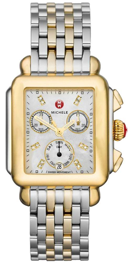 Michele Signature Deco Chronograph Day/Date Two-Tone Stainless Steel & Diamond Womens Watch MWW06P000122