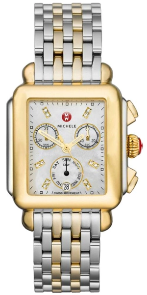 Michele Signature Deco Chronograph Day/Date Two-Tone Stainless Steel & Diamond Womens Watch MWW06P000122