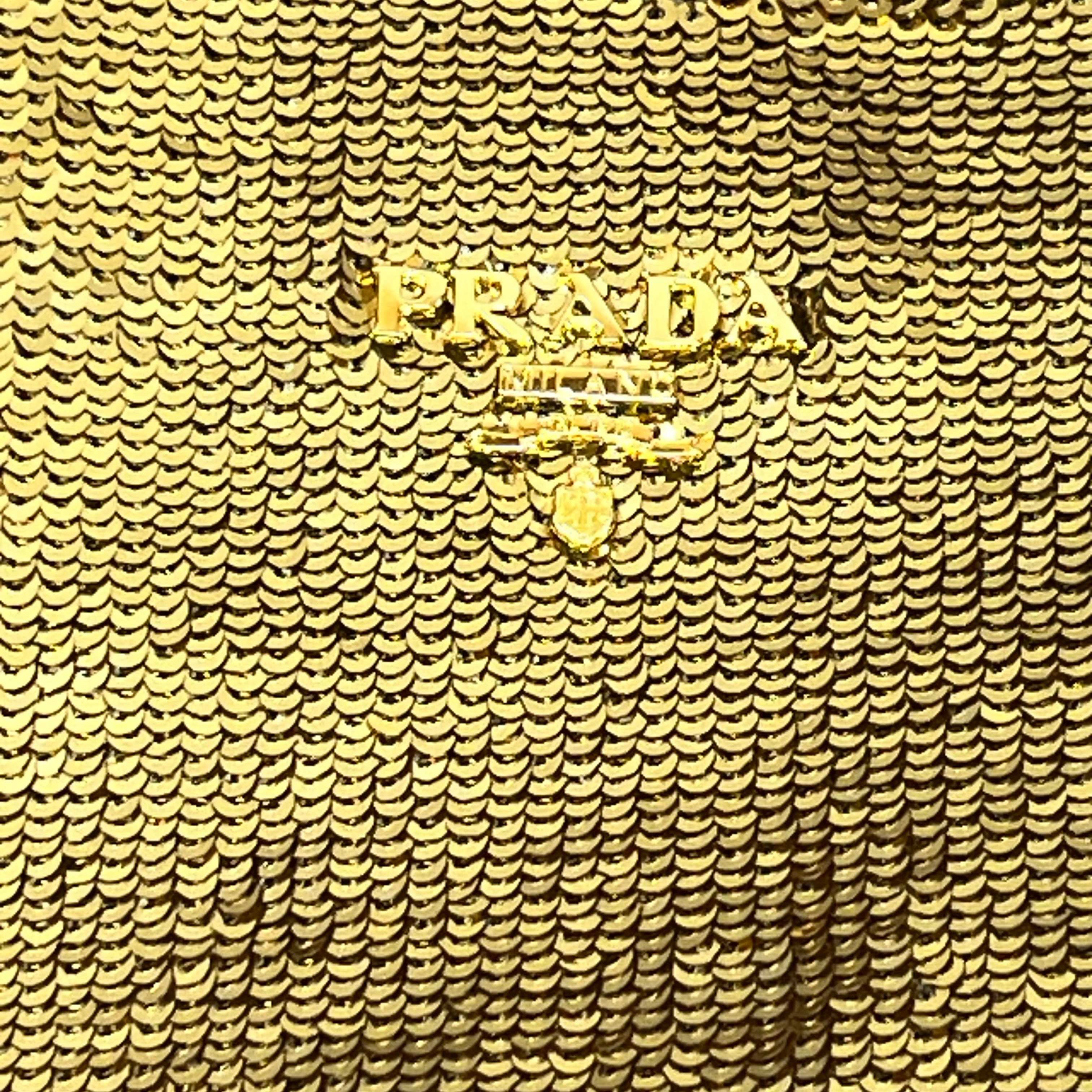 PRADA Gold Melange Metal Paillettes Large Clutch Bag