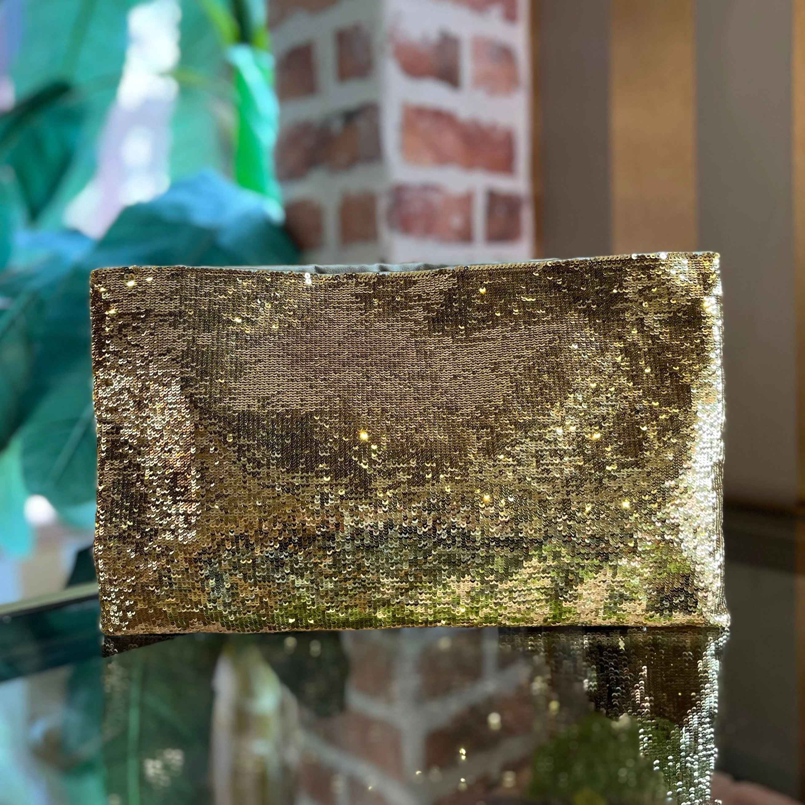 PRADA Gold Melange Metal Paillettes Large Clutch Bag