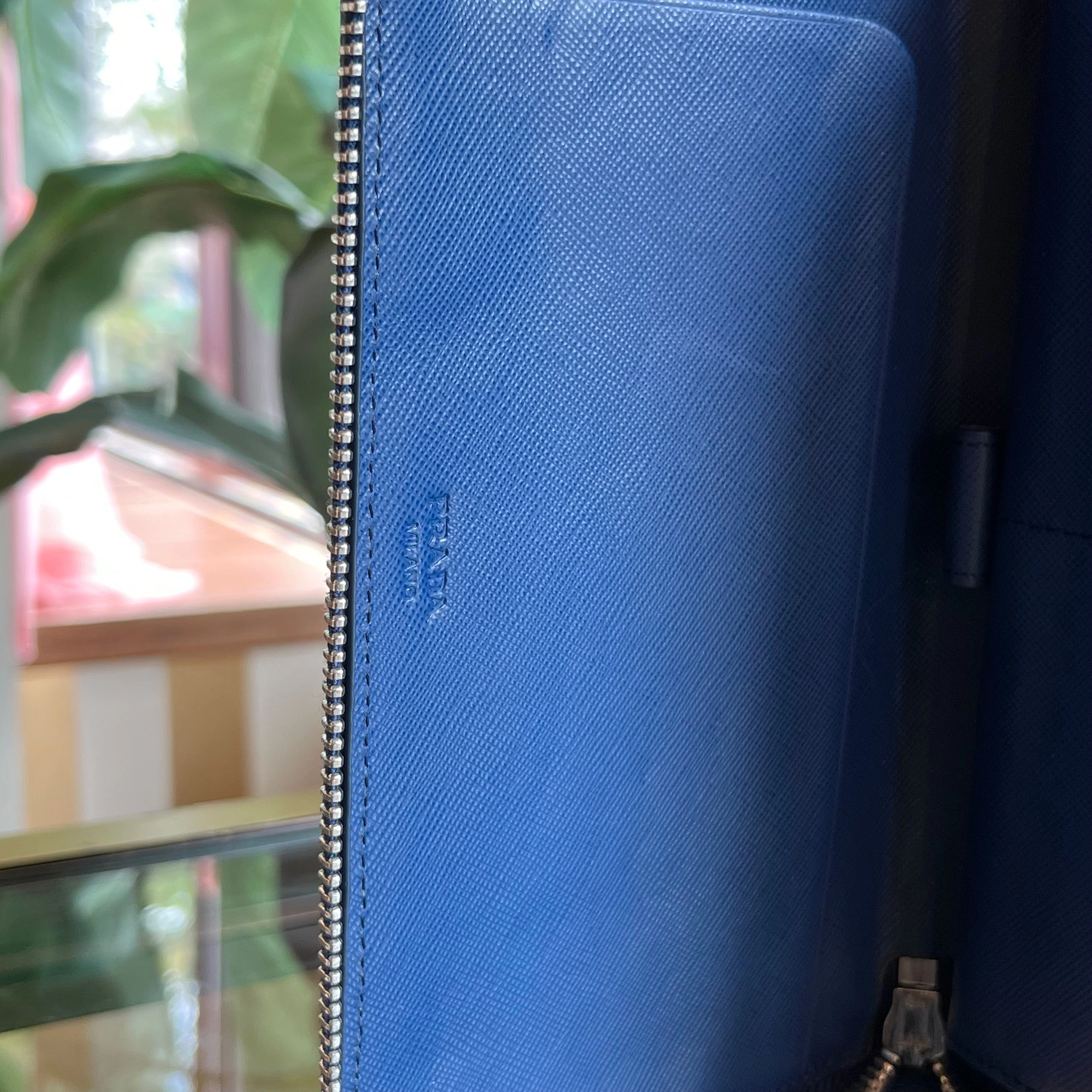 PRADA Striped Saffiano Continental Wallet