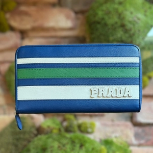 PRADA Striped Saffiano Continental Wallet