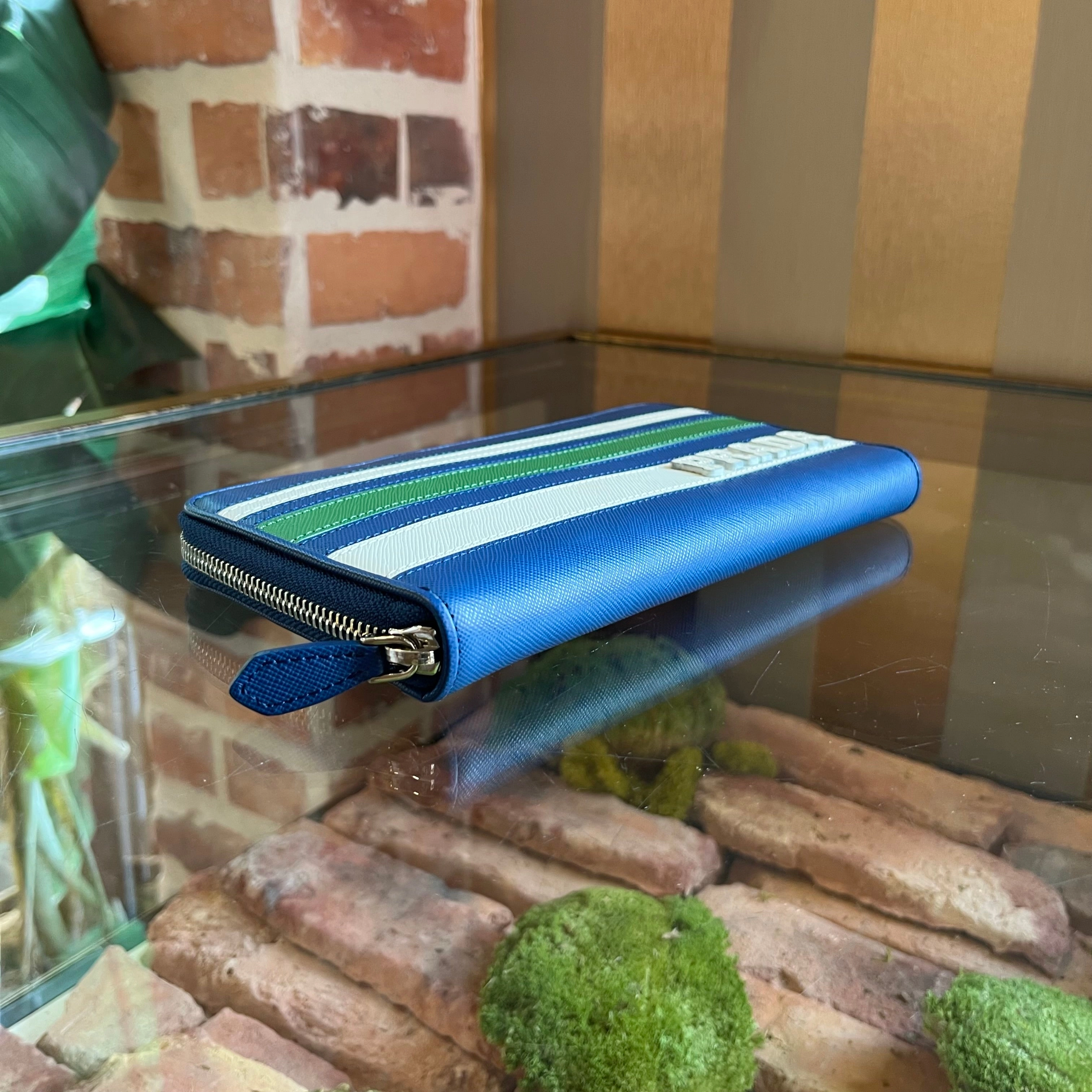 PRADA Striped Saffiano Continental Wallet