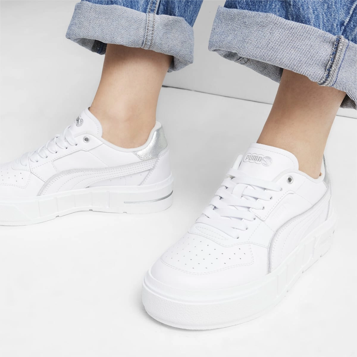 Puma Cali Court Metallic Womens White Silver