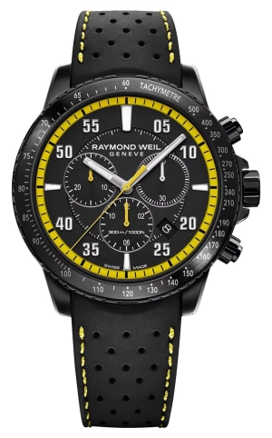 Raymond Weil Tango Chronograph Black PVD Black/Yellow Dial Black Rubber Strap Date Divers Quartz Mens Watch 8570-BKR-05275