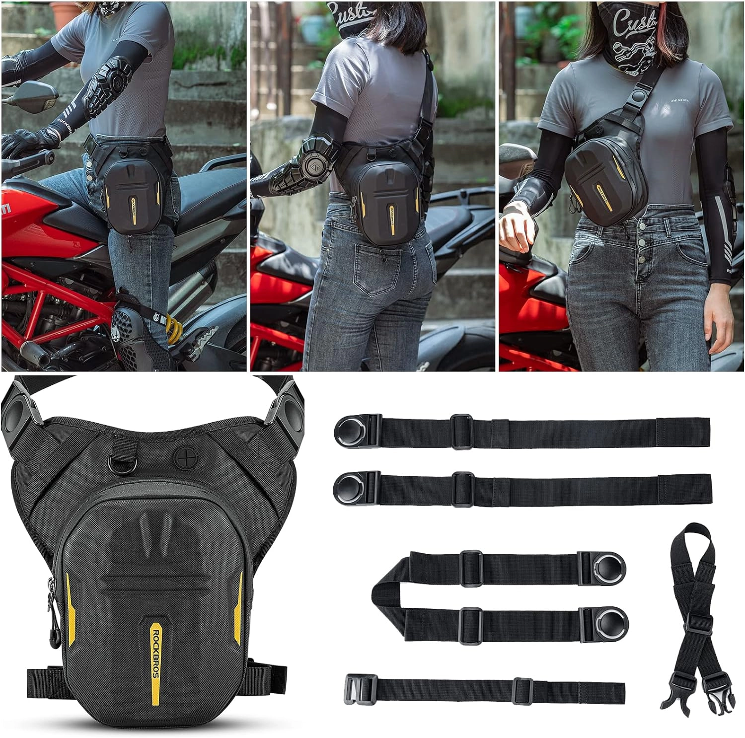 ROCKBROS 3-IN-1 Motorcycle Leg Bag Waterproof, Multi-Functional 10L Pack