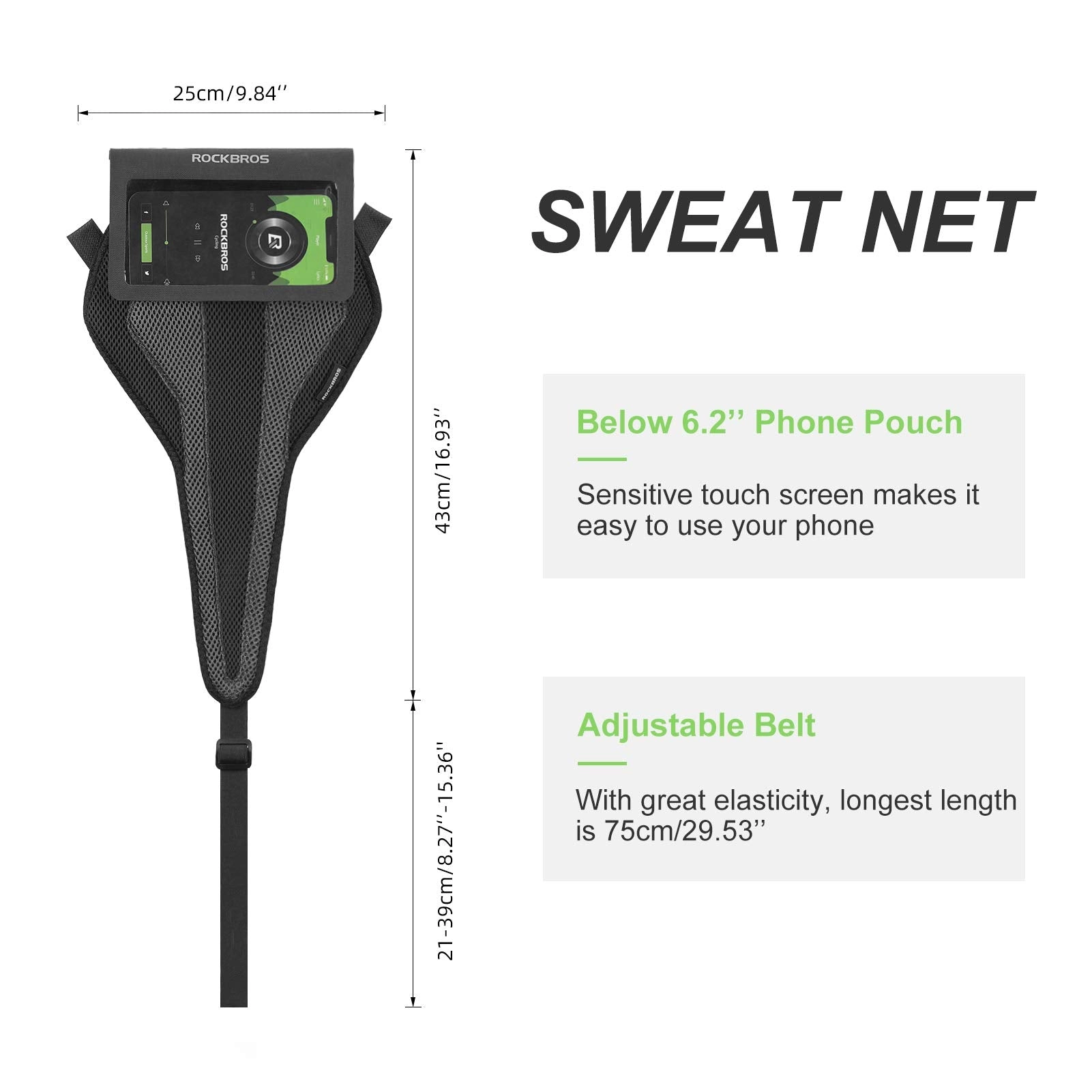 ROCKBROS Bike Sweat Guard Bicycle Trainer Sweat Net with Phone Pouch below 6.2’’