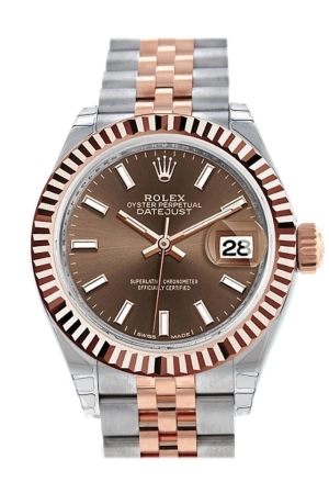 Rolex Datejust 28 Chocolate Dial Fluted Bezel Jubilee Ladies Watch 279171 NP