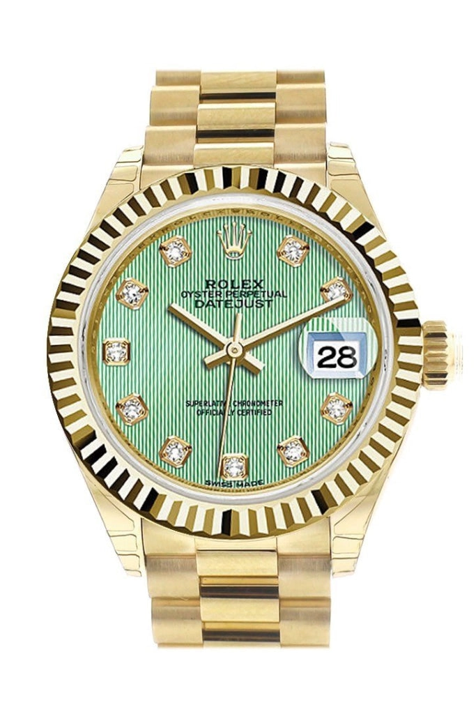 Rolex Datejust 28 Mint Diamond Dial Fluted Bezel President Ladies Watch 279178 NP