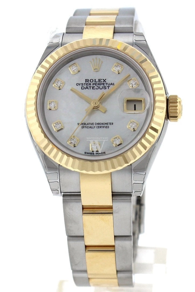 Rolex Datejust 28 Mother of Pearl 9 diamonds set in star Dial Fluted Yellow Gold Two Tone Ladies Watch 279173 NP