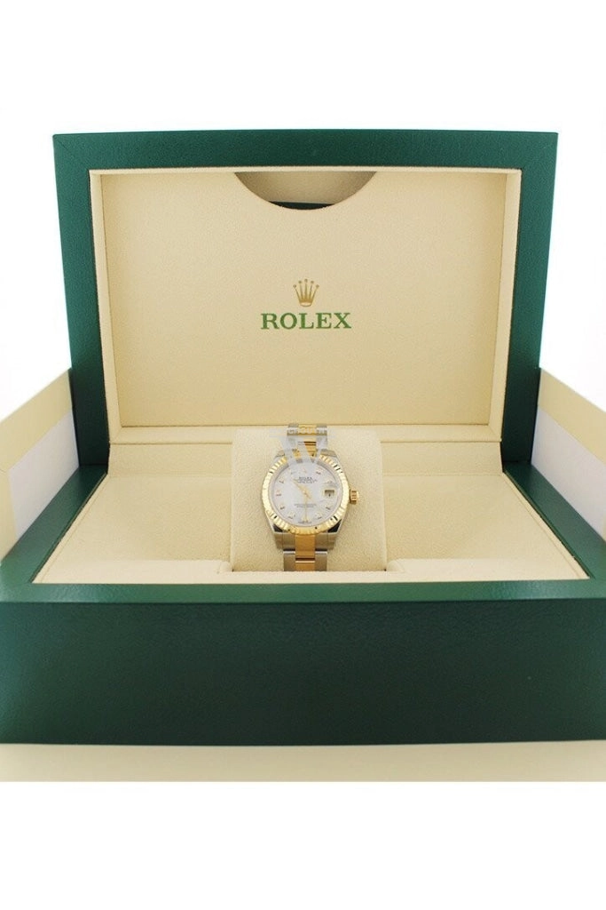 Rolex Datejust 28 Mother of Pearl 9 diamonds set in star Dial Fluted Yellow Gold Two Tone Ladies Watch 279173 NP