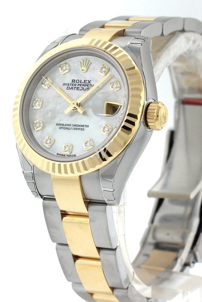 Rolex Datejust 28 Mother of Pearl 9 diamonds set in star Dial Fluted Yellow Gold Two Tone Ladies Watch 279173 NP