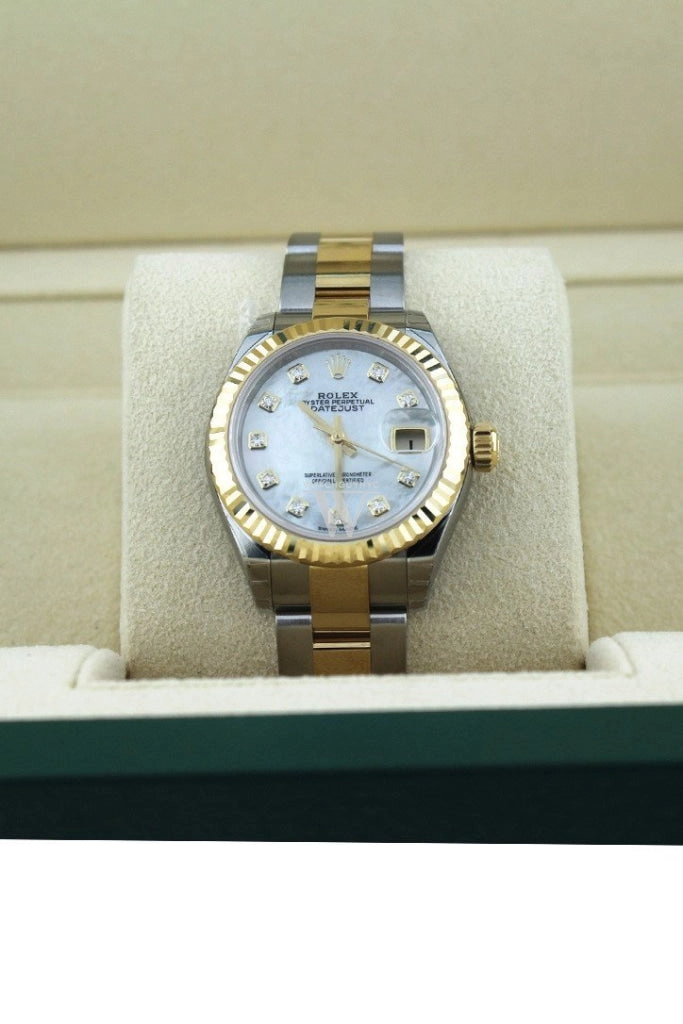 Rolex Datejust 28 Mother of Pearl 9 diamonds set in star Dial Fluted Yellow Gold Two Tone Ladies Watch 279173 NP