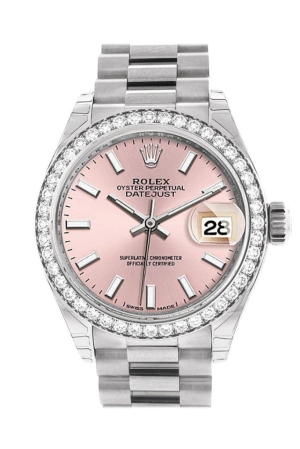 Rolex Datejust 28 Pink Dial Diamond Bezel President Ladies Watch 279136RBR 279136