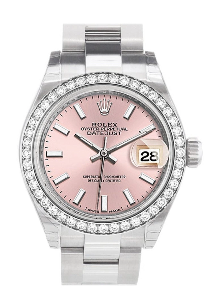 Rolex Datejust 28 Pink Dial Diamond Bezel Steel Ladies Watch 279384RBR