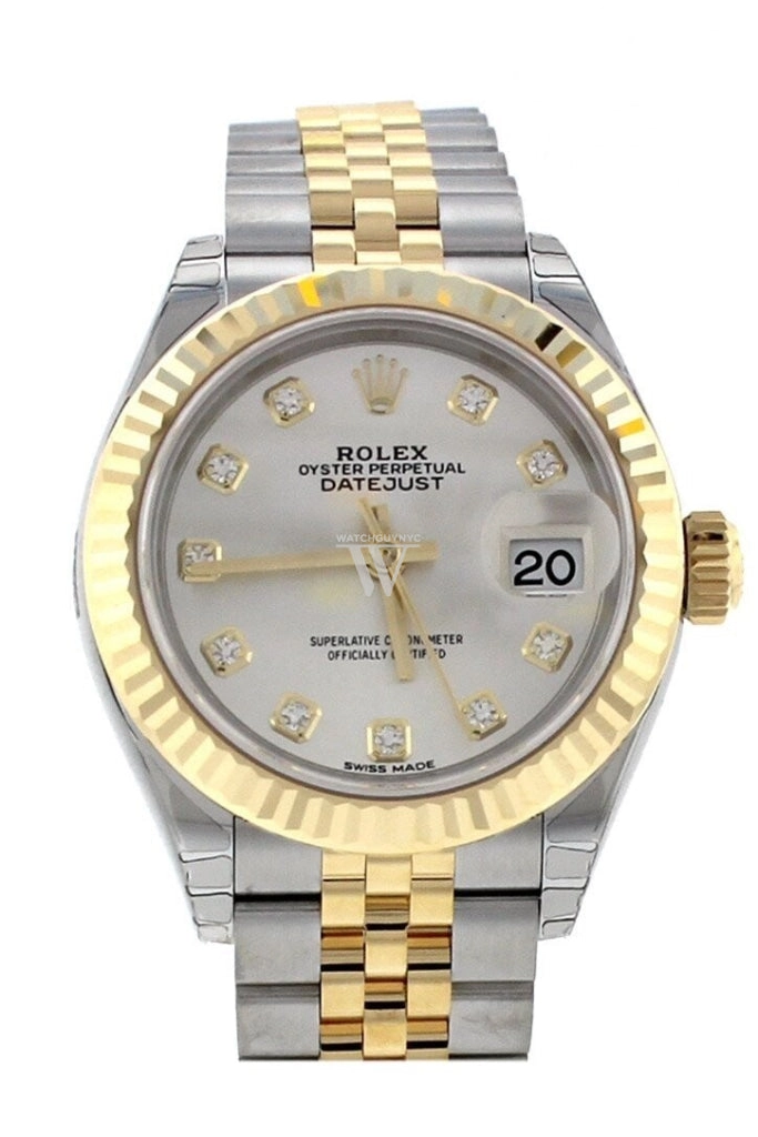 Rolex Datejust 28 Silver Diamond Dial Fluted Yellow Gold Two Tone Jubilee Ladies Watch 279173 NP