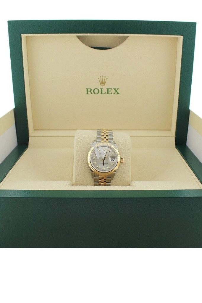 Rolex Datejust 28 Silver Diamond Dial Fluted Yellow Gold Two Tone Jubilee Ladies Watch 279173 NP