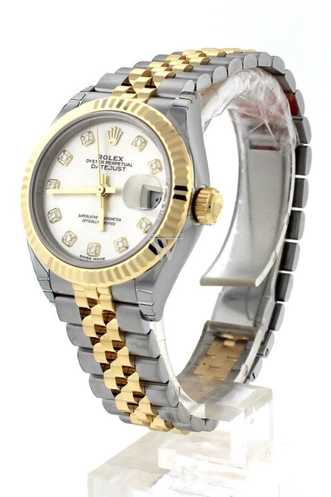 Rolex Datejust 28 Silver Diamond Dial Fluted Yellow Gold Two Tone Jubilee Ladies Watch 279173 NP