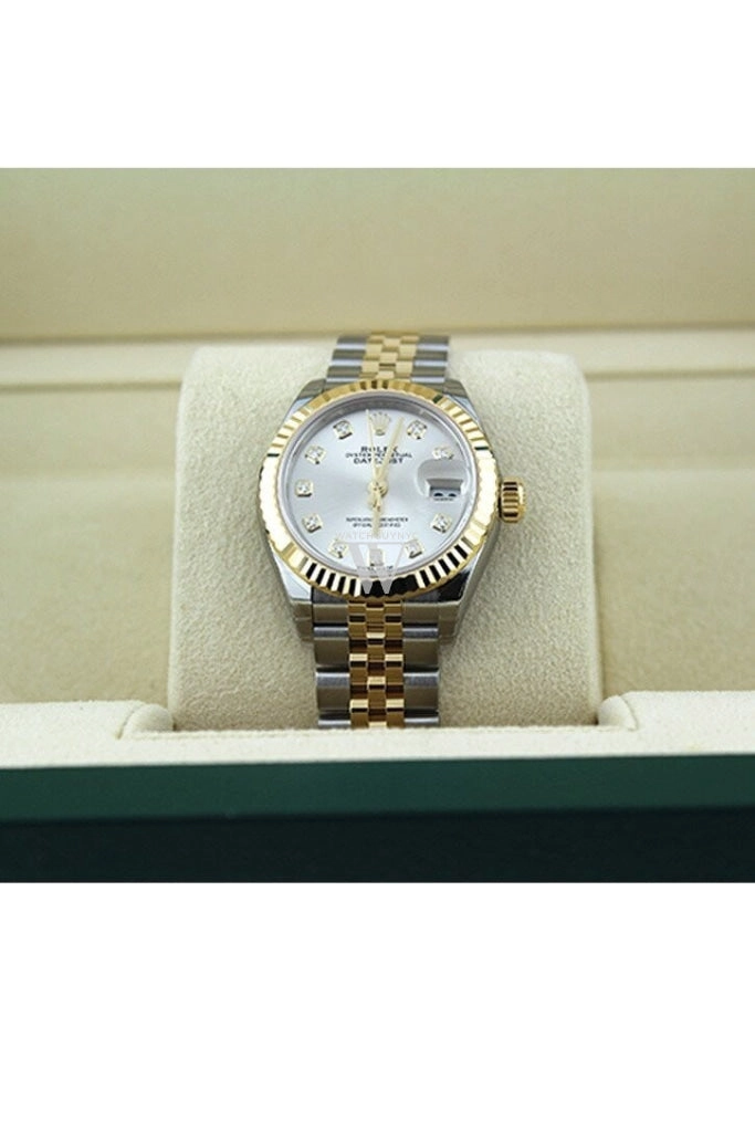 Rolex Datejust 28 Silver Diamond Dial Fluted Yellow Gold Two Tone Jubilee Ladies Watch 279173 NP