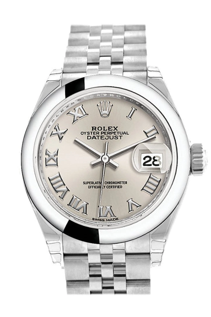 Rolex Datejust 28 Silver Roman Dial Steel Jubilee Ladies Watch 279160 NP