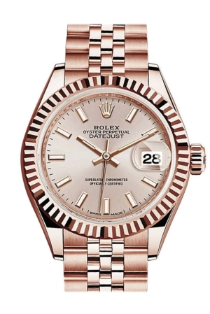 Rolex Datejust 28 Sundust Dial Fluted Bezel Rose Gold Jubilee Ladies Watch 279175 NP