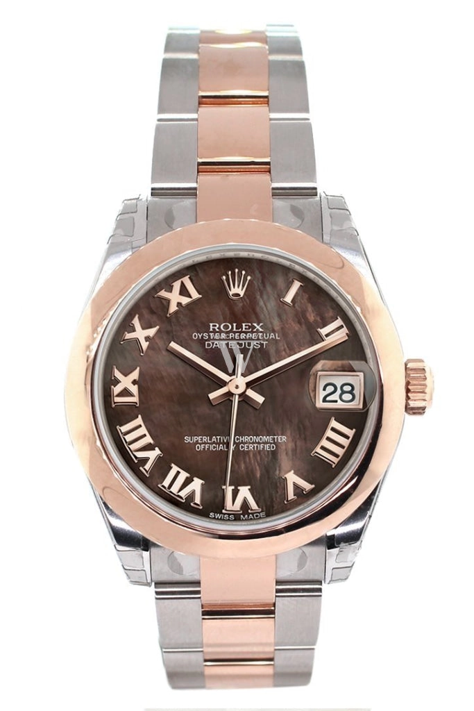 Rolex Datejust 31 Black Mother of Pearl Roman Dial 18K Rose Gold Two Tone Ladies Watch 178241
