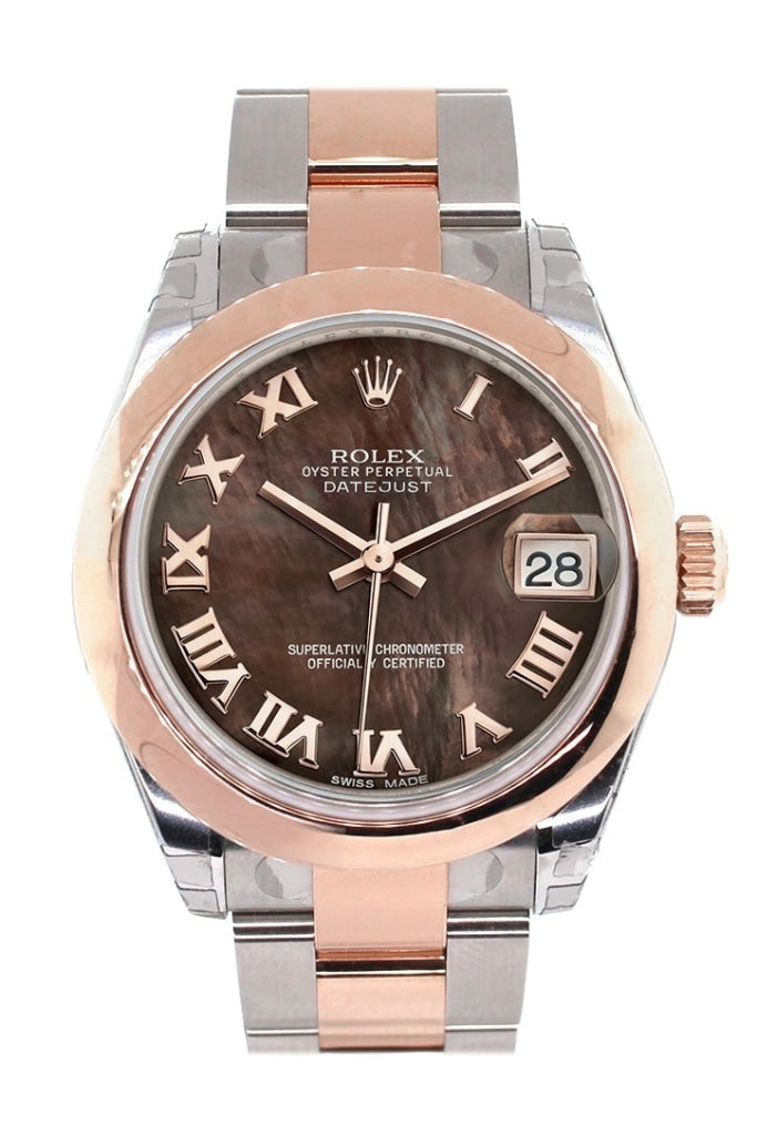 Rolex Datejust 31 Black Mother of Pearl Roman Dial 18K Rose Gold Two Tone Ladies Watch 178241