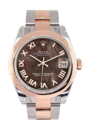 Rolex Datejust 31 Black Mother of Pearl Roman Dial 18K Rose Gold Two Tone Ladies Watch 178241