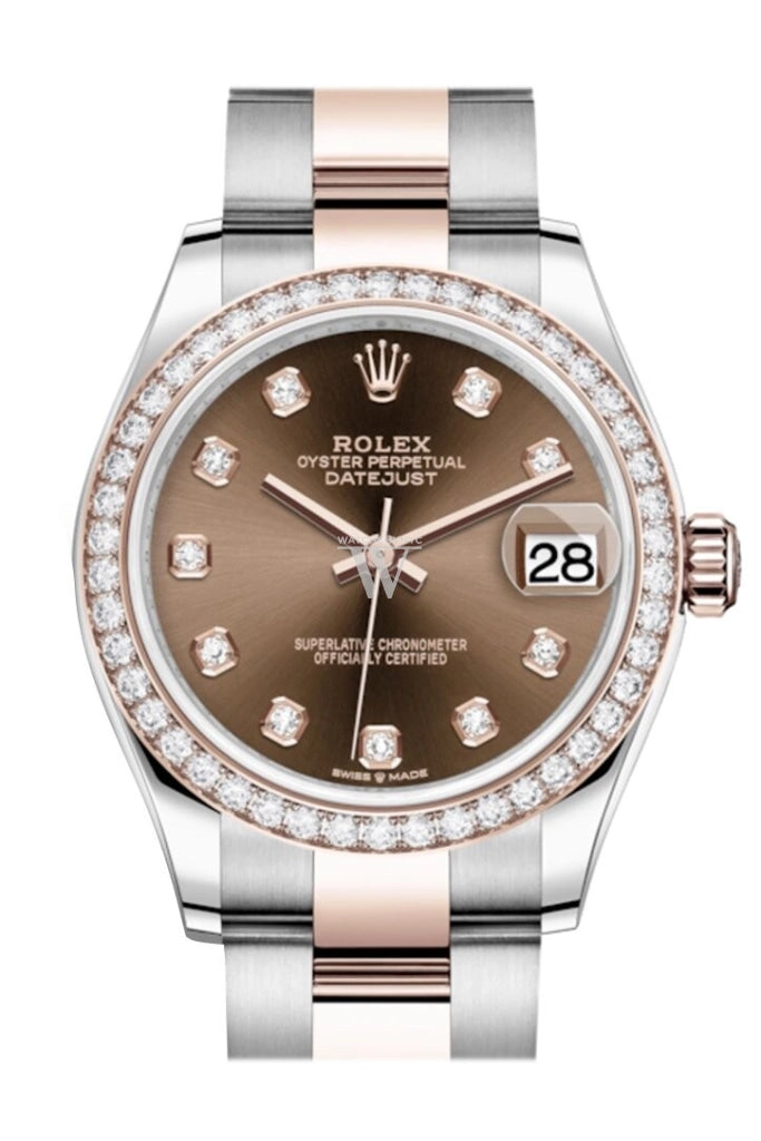 Rolex Datejust 31 Chocolate Diamonds Dial Diamond Bezel Rose Gold Two Tone Watch 278381RBR 278381