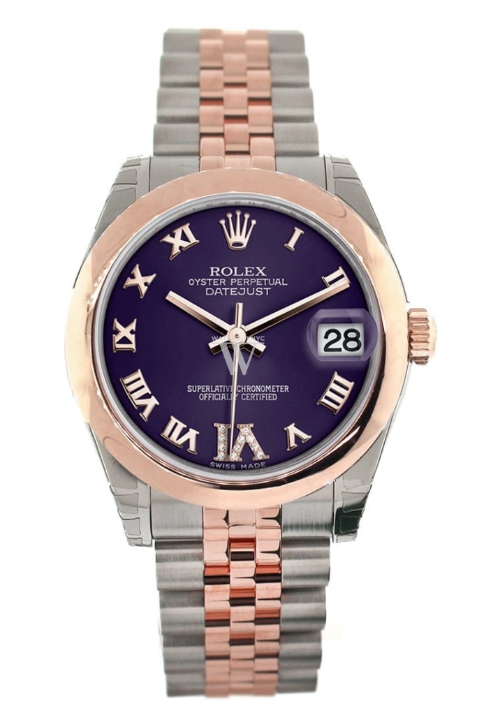 Rolex Datejust 31 Purple Roman Large VI set with Diamond Dial 18K Rose Gold Two Tone Jubilee Ladies Watch 178241