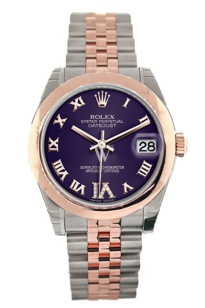 Rolex Datejust 31 Purple Roman Large VI set with Diamond Dial 18K Rose Gold Two Tone Jubilee Ladies Watch 178241