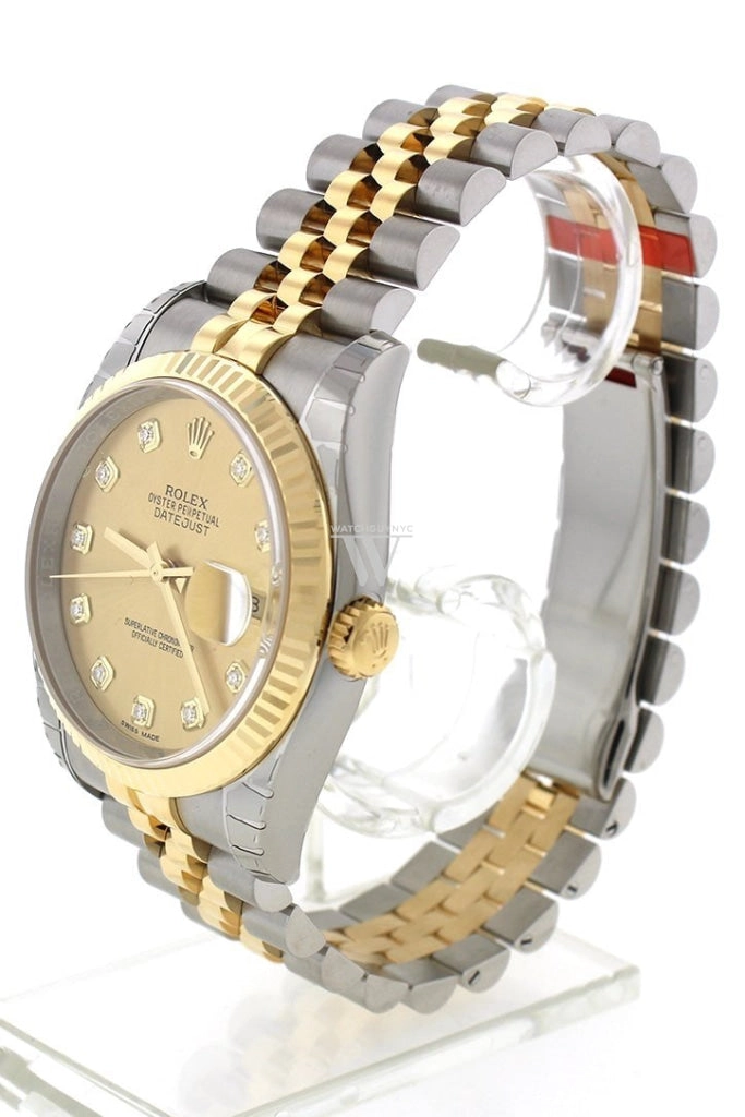 Rolex Datejust 36 Champagne-colour Diamond Dial Fluted 18K Gold Two Tone Jubilee Watch 116233 Pre-owned