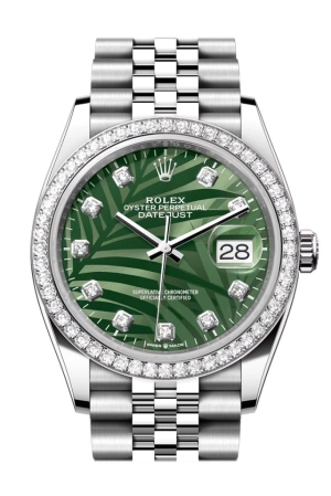 Rolex Datejust 36 Green Palm Motif Diamond Dial Diamond Bezel Jubilee Watch 126284RBR 126284RBR-0047