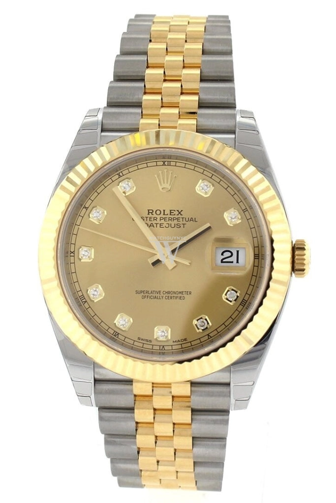Rolex Datejust 41 Champagne Diamonds Steel And 18k Yellow Gold Men's Watch 126333