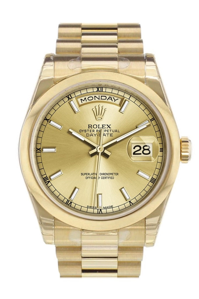 Rolex Day-Date 36 Champagne Dial President Yellow Gold Watch 118208