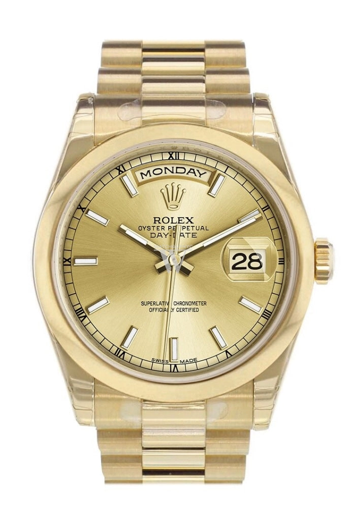 Rolex Day-Date 36 Champagne Dial President Yellow Gold Watch 118208