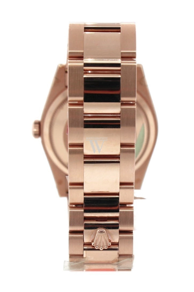 Rolex Day-Date 36 White mother-of-pearl with oxford motif set with diamonds Dial Fluted Bezel Oyster Everose Gold Watch 118235