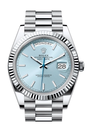Rolex Day-Date 40 Ice-Blue Dial Dial Fluted Bezel Platinum President Men's Watch 228236