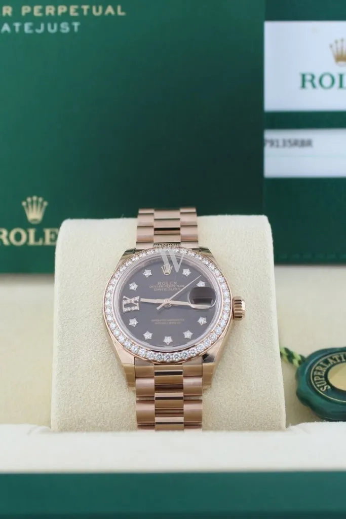 Rolex Lady-Datejust 28 Chocolate Dial 18K Rose Gold President Ladies Watch 279135RBR 279135