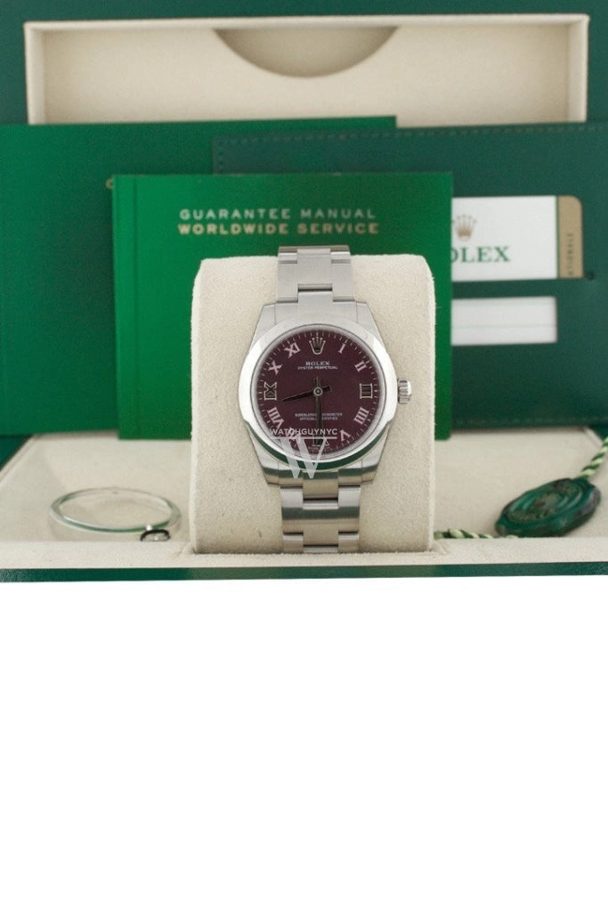 ROLEX Oyster Perpetual 31 Red Grape Roman Dial Steel Ladies Watch 177200
