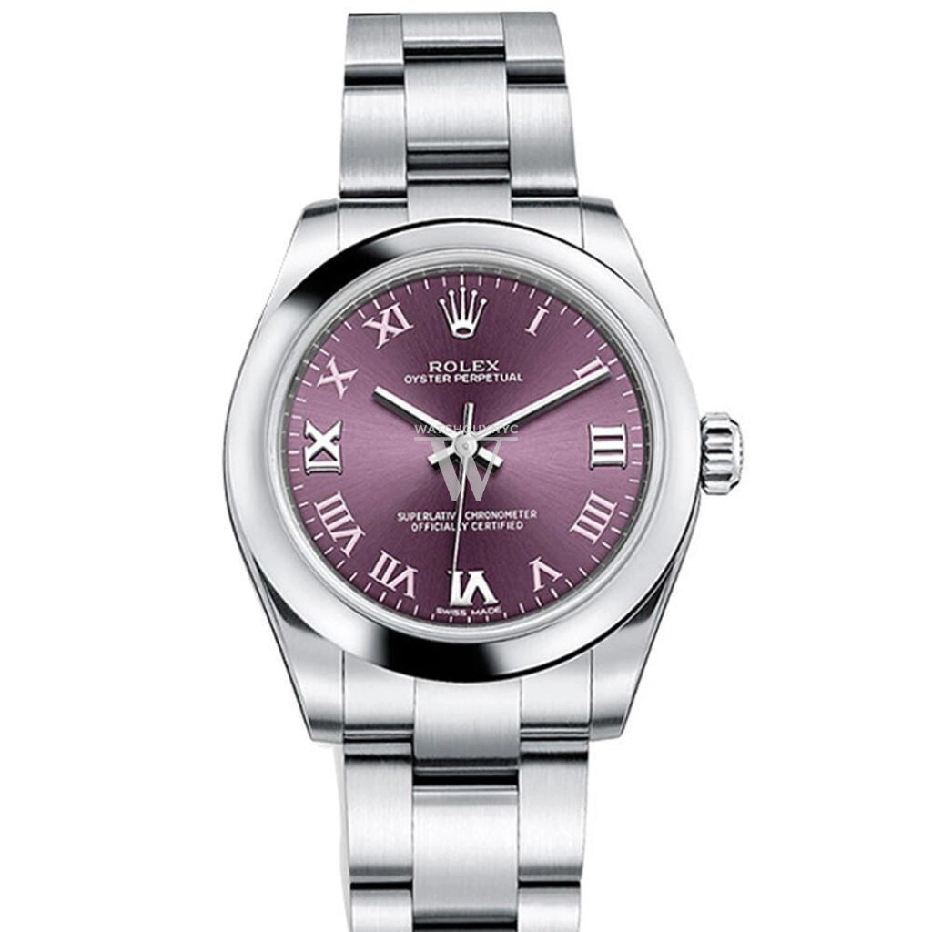 ROLEX Oyster Perpetual 31 Red Grape Roman Dial Steel Ladies Watch 177200