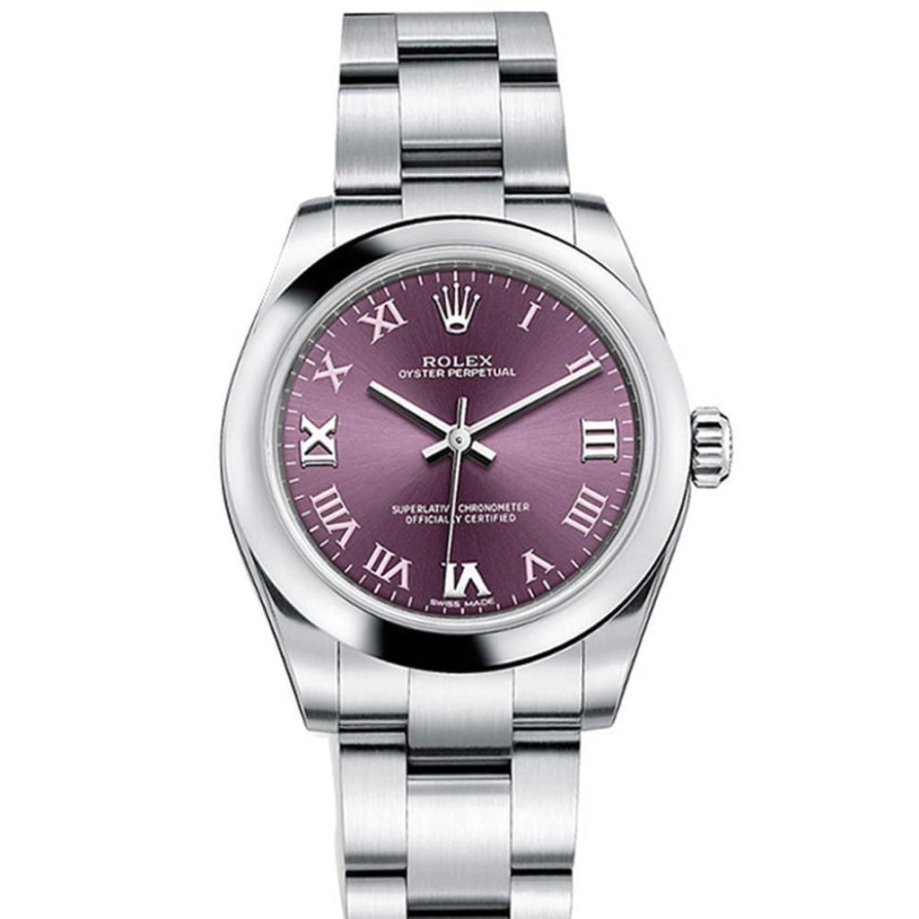 ROLEX Oyster Perpetual 31 Red Grape Roman Dial Steel Ladies Watch 177200