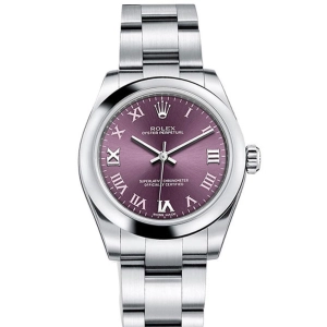 ROLEX Oyster Perpetual 31 Red Grape Roman Dial Steel Ladies Watch 177200