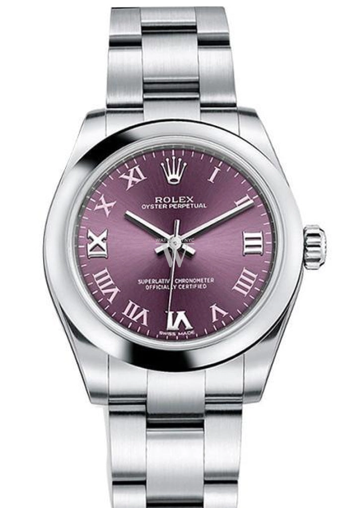 ROLEX Oyster Perpetual 31 Red Grape Roman Dial Steel Ladies Watch 177200