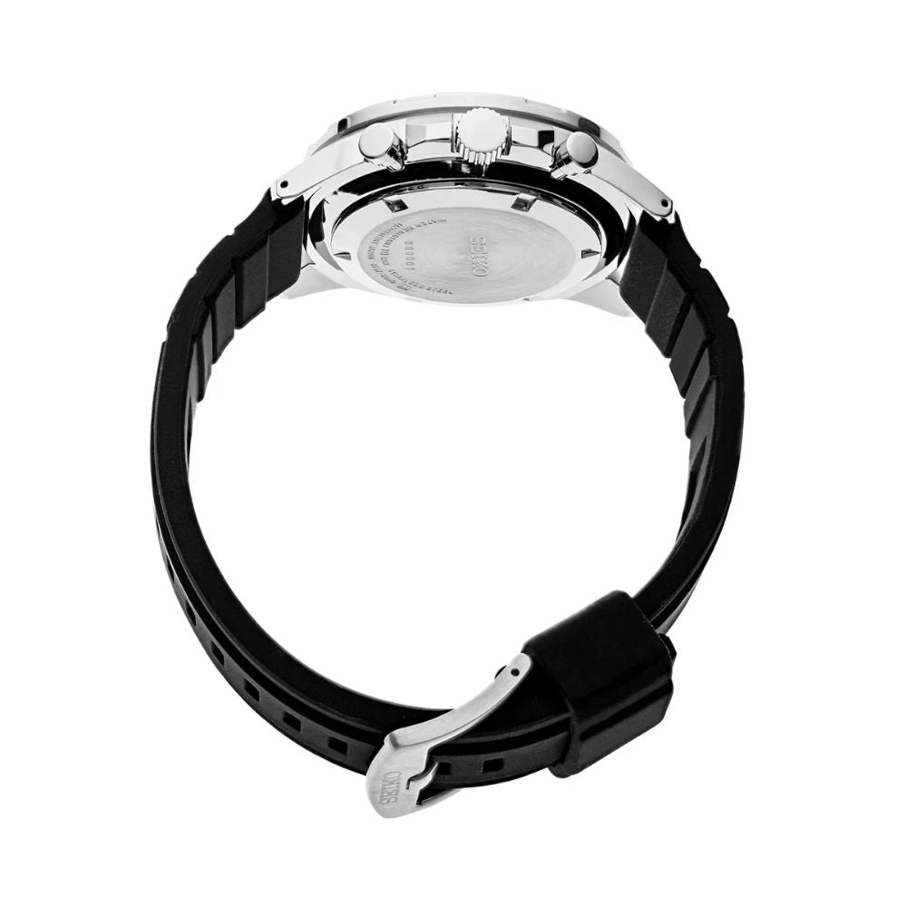Seiko Essentials Analog Quartz 43.9mm Steel/Black Silicone