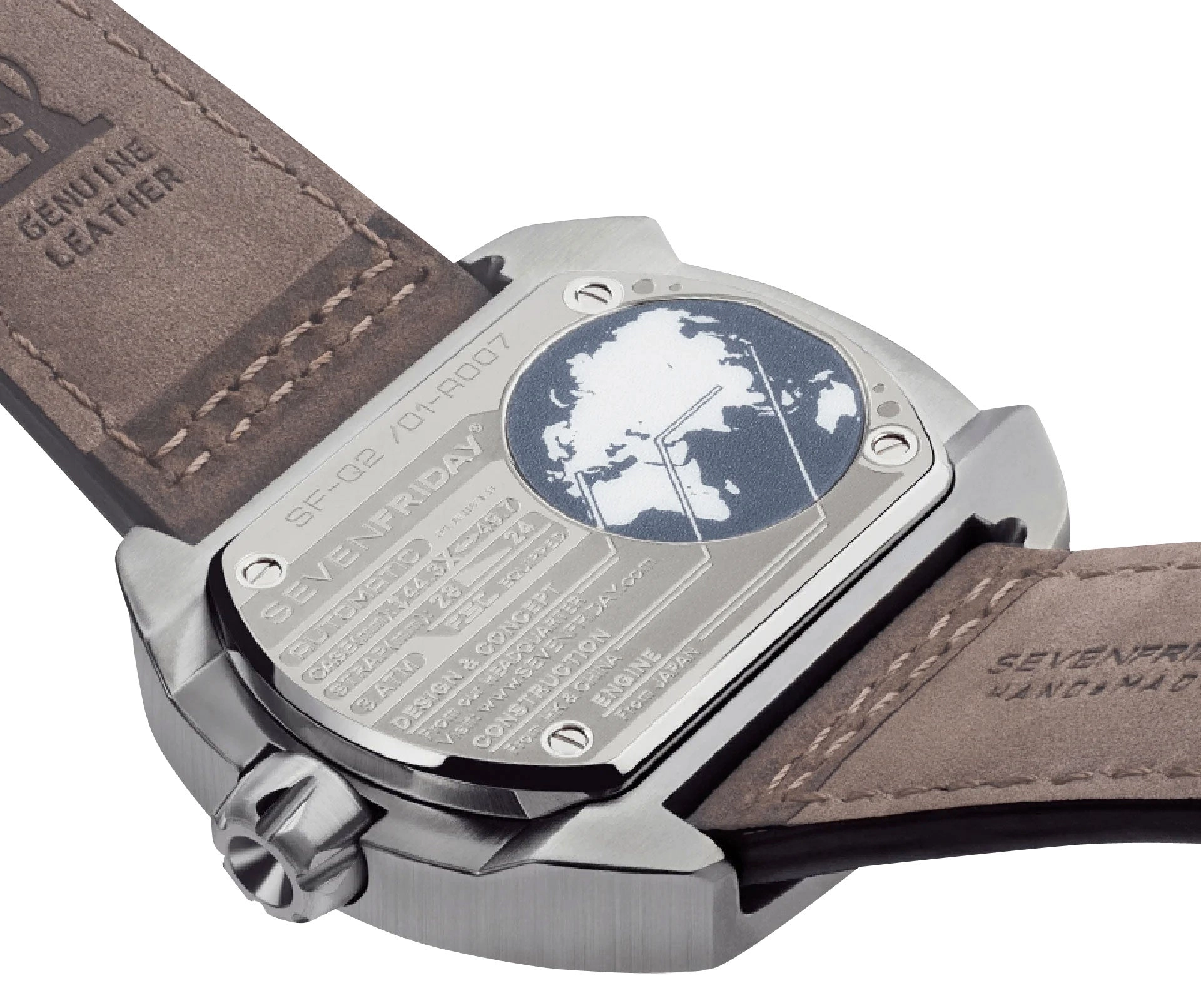 SEVENFRIDAY Q-Series Automatic Stainless Steel Gold/Brown Dial Gray Leather Strap Date Mens Watch Q2/01