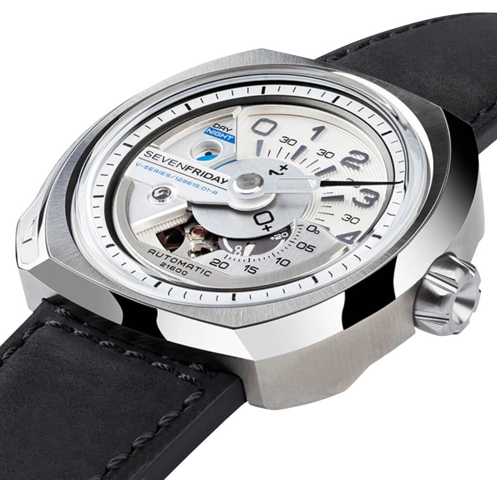 SEVENFRIDAY V-Series Automatic Stainless Steel Silver Dial Black Leather Strap Mens Watch V1/01