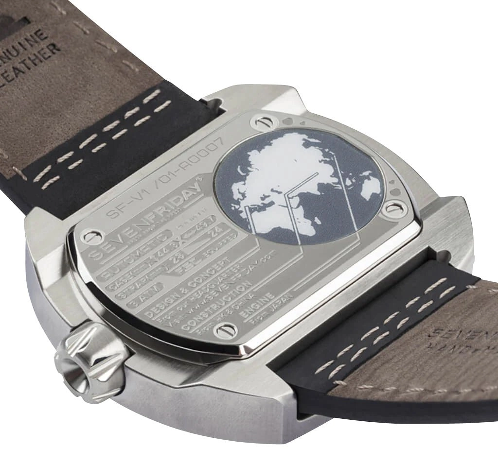 SEVENFRIDAY V-Series Automatic Stainless Steel Silver Dial Black Leather Strap Mens Watch V1/01