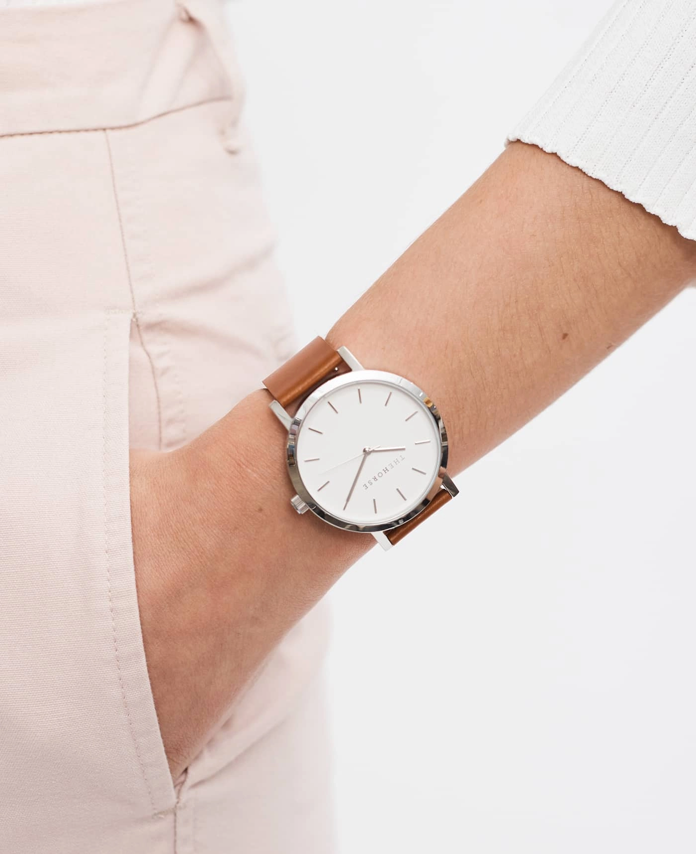 The Original: Polished Steel / White Face / Tan Leather